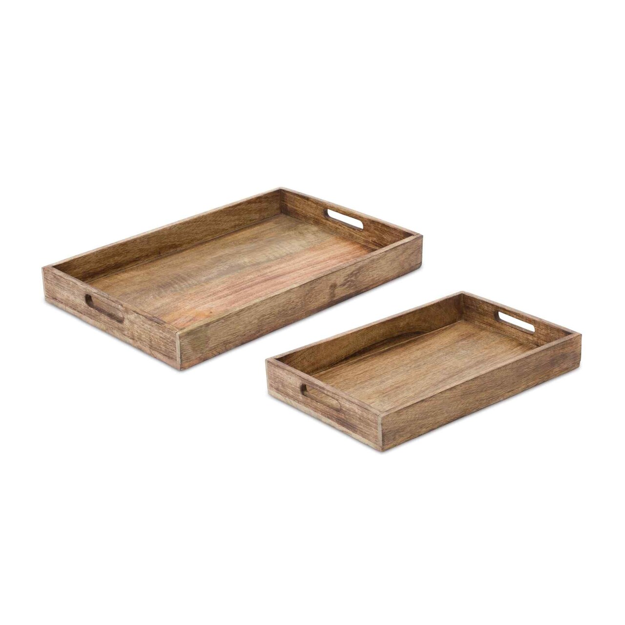 Melrose Set of 2 Rectangular Wooden Trays with Handles 18.25"